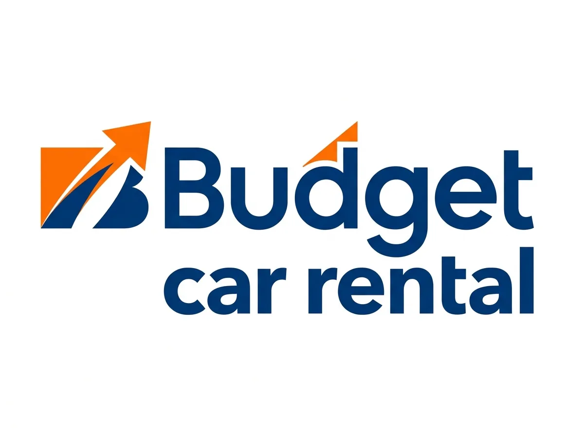 Budget car rental brand logo, official orange and blue wordmark on white background