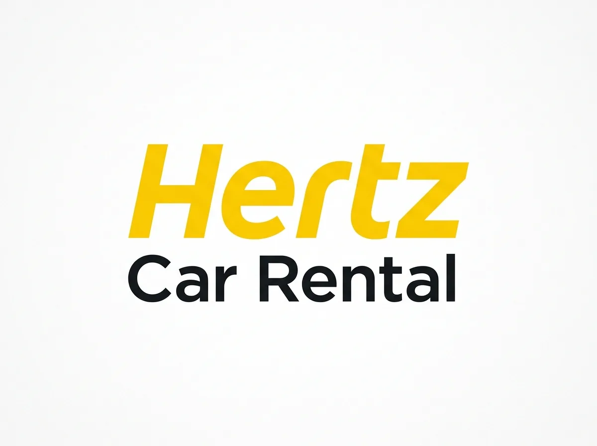 Hertz car rental brand logo, official yellow and black wordmark on white background